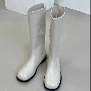 Y2K enamel cream color long boots with round toe